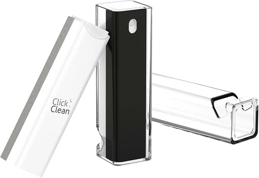CLICK CLEAN 2Pcs Screen Cleaner, Fingerprint Proof Mist Cleaner Spray, All-in-One Cleaner with Microfiber, Shell and Phone Stand for All Phones, Laptop and Tablet Screens (Black + Grey)