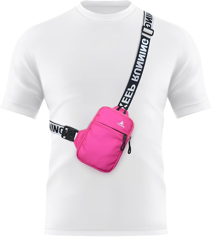 Peicees Mini Crossbody Sling Bag Chest Bag Dual Pocket Water Resistant Fanny Pack Running Phone Holder for Men Women Workout Travel, Rose