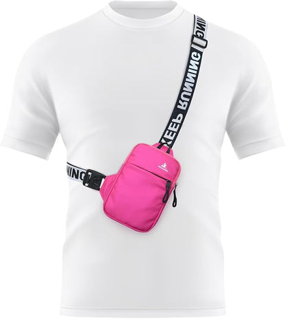 Peicees Mini Crossbody Sling Bag Chest Bag Dual Pocket Water Resistant Fanny Pack Running Phone Holder for Men Women Workout Travel, Rose