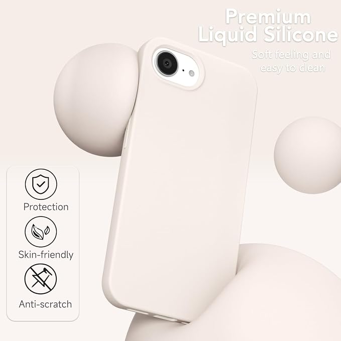 for iPhone 17e 16e Case Silicone Compatible with Magsafe Case, Ultra Slim Thin Magnetic Phone Cases Mag Safe, Cute Soft Rubber Gel Plain Wireless Charging Cover for Women, Beige Stone Cream