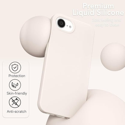 for iPhone 17e 16e Case Silicone Compatible with Magsafe Case, Ultra Slim Thin Magnetic Phone Cases Mag Safe, Cute Soft Rubber Gel Plain Wireless Charging Cover for Women, Beige Stone Cream