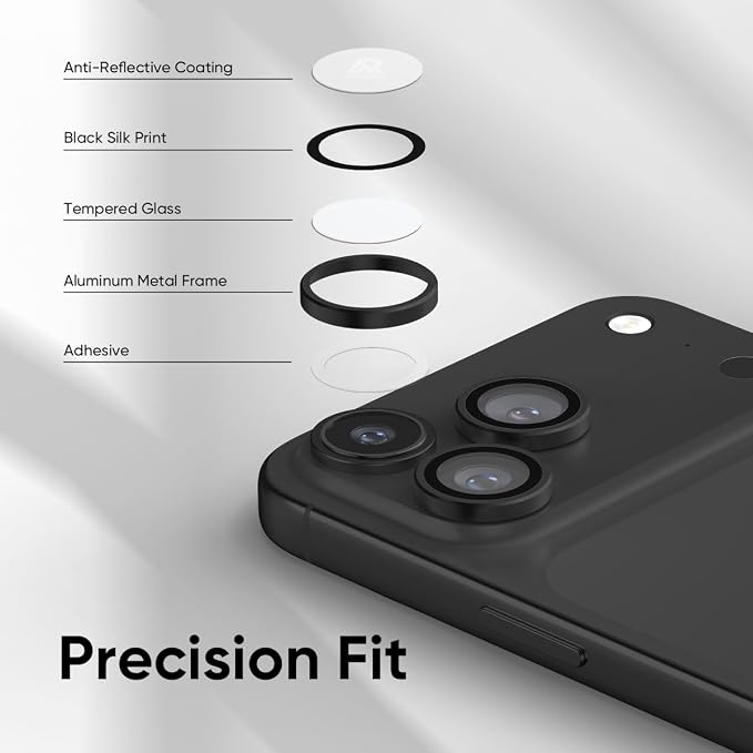 FLOLAB NanoArmour for iPhone 17 Pro Max/iPhone 17 Pro Camera Lens Protector - Anti-Reflective, Durable Tempered Glass with Aluminum Ring, TruColors, Ultra Clear, Easy Install - Black