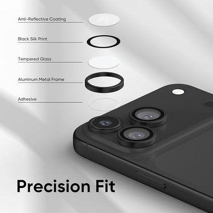 FLOLAB NanoArmour for iPhone 17 Pro Max/iPhone 17 Pro Camera Lens Protector - Anti-Reflective, Durable Tempered Glass with Aluminum Ring, TruColors, Ultra Clear, Easy Install - Black