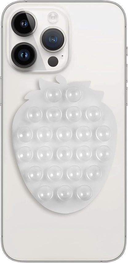 Silicone Phone Grip, 23 Suction Cups, Suitable for Selfies and Videos on Mirrors, bathrooms and Smooth Surfaces, Compatible with iPhone, Samsung(Strawberry Shaped, Transparent)