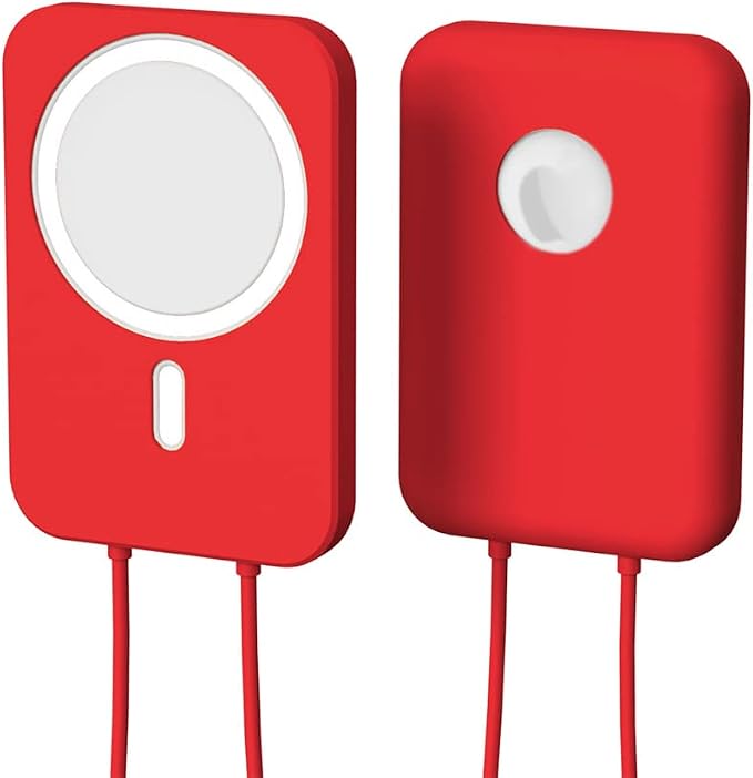 2 Pack DAYJOY Soft Liquid Silicone Protective Case Cover Compatible with Apple MagSafe Battery Pack, Slim and Lightweight Anti-Scratch Shockproof Skin Sleeve with Lanyard (red+Pink)