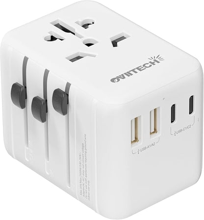 oviitech 35W Universal Travel Adapter with 5 USB Ports, International Wall Charger for for US to European EU UK AUS Worldwide Use(Type C/G/A/I) White - UL Certified.