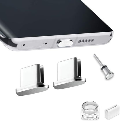 USB Type C Port Cover Plugs Metal Anti Dust Cap Protector 2 PCS with SIM Card Removal Pin Compatible with Samsung Galaxy S24 S23 S22 S21 MacBook Pro Air Laptop (Silver)