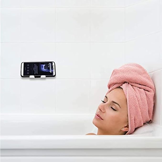 AIRSTIK Cell Phone Holder for Glass Shower, Mirror & Window | Suction Mount Universal Modular New Removable Back Plate | Reusable Waterproof for Bathroom, Kitchen, Dorm, Gym Made in USA (White)