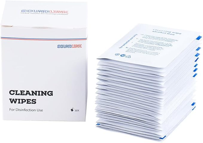 30pcs/Box Hearing Aid Wipes Individually Wrapped Cleaning Towelettes Phone Laptop Cleaning Wipes for Earmold Earplugs Hearing Amplifier
