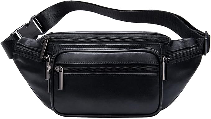 Hebetag Leather Fanny Pack Waist Bag for Men Women Travel Hiking Running Hip Bum Belt Slim Cell Phone Purse Wallet Pouch