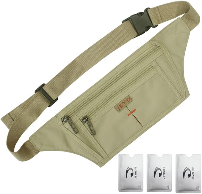 Naoki Outdoor Sports Running Jogging Cycling Hiking Camping Climbing Travel Ultra-thin Waterproof Polyester Waist Pack/Bag Runner Belt(Khaki)
