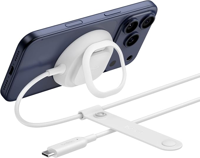 Belkin MagSafe Charger, Magnetic iPhone Charger w/ Qi2 25W, Fast Wireless Charging Pad w/Kickstand for iPhone 17 Series, Samsung Galaxy, Pixel 10, AirPods Pro, Travel - No Power Adapter, White