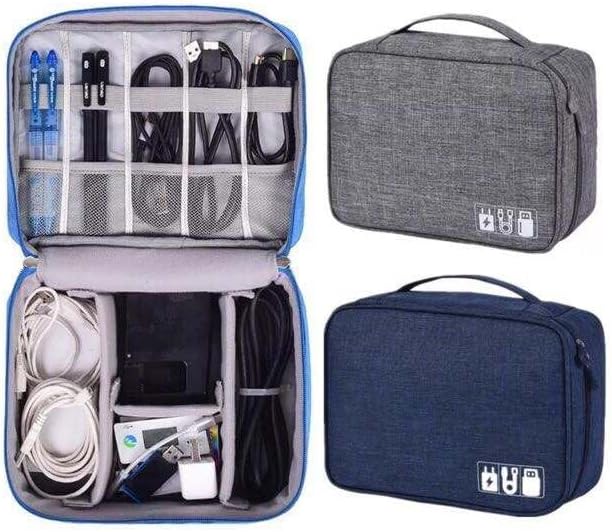 CARIGO Portable Electronics Organizer Bag, Double Layer Travel Gadget Organizer, Waterproof Digital Storage Case for Cables, Chargers, USB, SD Cards, Power Bank (Navy)