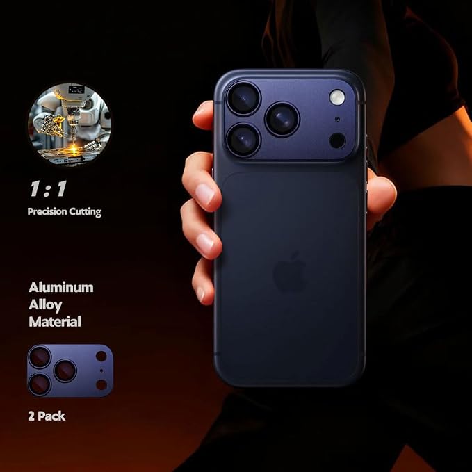 for iphone 17 pro max camera protector (2 Pack),Aluminum Alloy Metal matte Case Tempered Glass Camera Screen Protector Accessories (Deep Blue, iPhone 17 Pro Max)