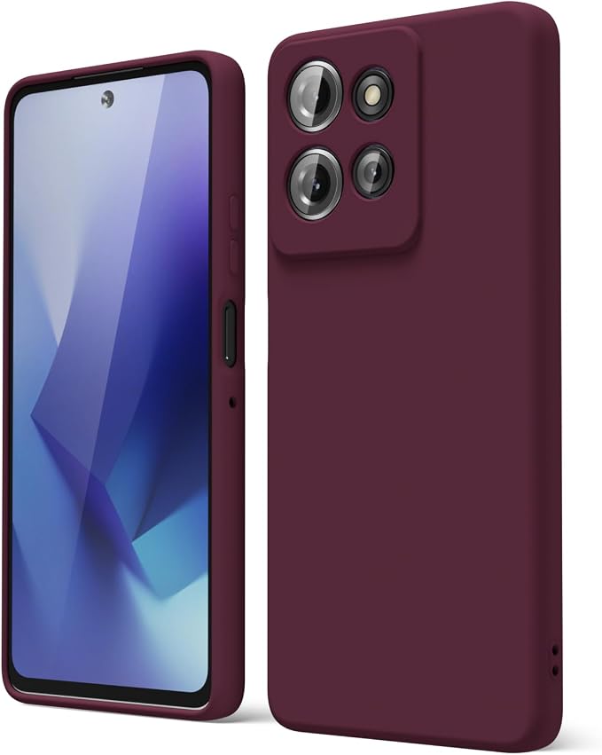 oakxco for Motorola Moto G Power 2025 Phone Case Liquid Silicone, Cute Thin Slim Grip Soft Rubber Gel for Women Men, Smooth Matte TPU Plain Bright Color Girly Case with Camera Cover, Burgundy Wine