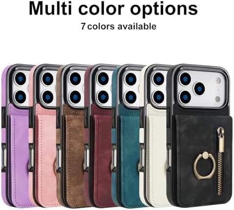 Leather Cover for iPhone 17/17 Pro/17 Air/17 Pro Max, RFID Blocking Wallet Case with Ring Stand Function Retro Anti-Fall Protection Shell,17pro max,Black