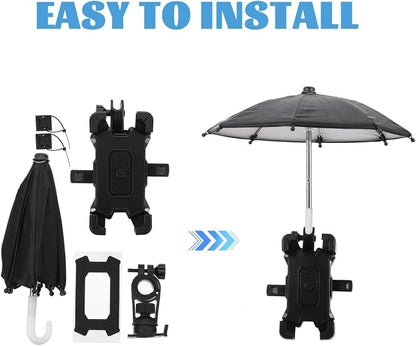 LIOOBO Phone Umbrella Holder: Bike Holder for Phone, Bicycle Cell Bracket with Small Sunshade Cover