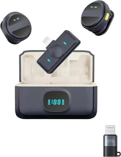 Wireless Lavalier Mini Microphone for iPhone/Android, Noise Canceling USB C Lavalier Microphone for Android iPhone Video Recording Vlogging TikTok, Magnetic Lapel Mic with Charging Case