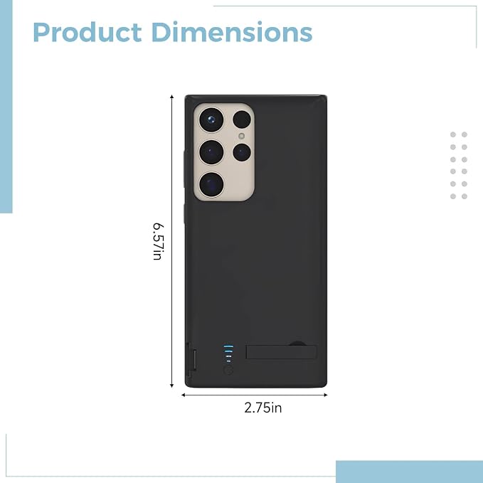 Power Bank Case for S25/S24, 5000Mah with Built-in Kickstand, Led Indicator, Slim Protective Design