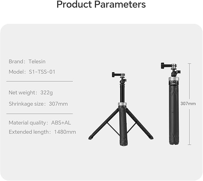 TELESIN 59in Long Selfie Stick Tripod for GoPro,360 Ball Joint Extension Pole Monopod Handle Grip for GoPro Max Hero 13 12 11 10 Insta360 X5 X4 Ace Pro DJI OSMO Namo 360 Action 6 5 Pro 4 Pocket 3 Xtra