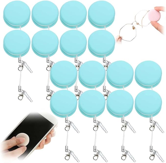 Yilia Macaron Phone Screen Cleaner, Cute Macaron Design Mobile Phone Screen Cleaner, Washable Dedusting Tool for Eyeglasses and Cell Phones (Light Blue, 16pcs)