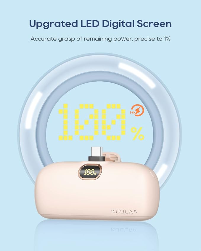 Kuulaa Portable Charger USB C Power Bank Small Portable Phone Charger Android Compact Plug in Battery Pack Portable Compatible with iPhone 17/16/15, Samsung Galaxy, Moto, LG, Pixel, Pink