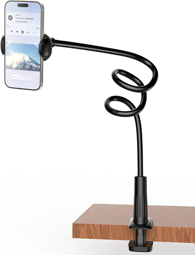 TONDA Phone Holder for Bed Desk, Gooseneck Phone Holder Stand with 33 inch Adjustable Flexible Long Arm Clip Clamp Bracket Mount for iPhone 15 Pro Max XR X 8 7 6 or Other 4-7" Devices