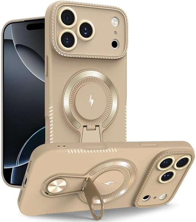 Magnetic for iPhone 17Pro Max/17/17Pro/17Air, Kickstand Frosted Shockproof Case Supports Wireless Charging Ultra-Thin Cover (17Pro Max,Gray) (17 Air,Gold)