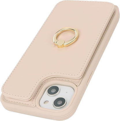 Lipvina for iPhone 14 Plus Case with Card Holder for Women,Phone Case with Strap,Crossbody Lanyard,RFID Blocking,Ring Stand,Snap Clasp,Cute Wallet Cases 6.7 inch (Beige)