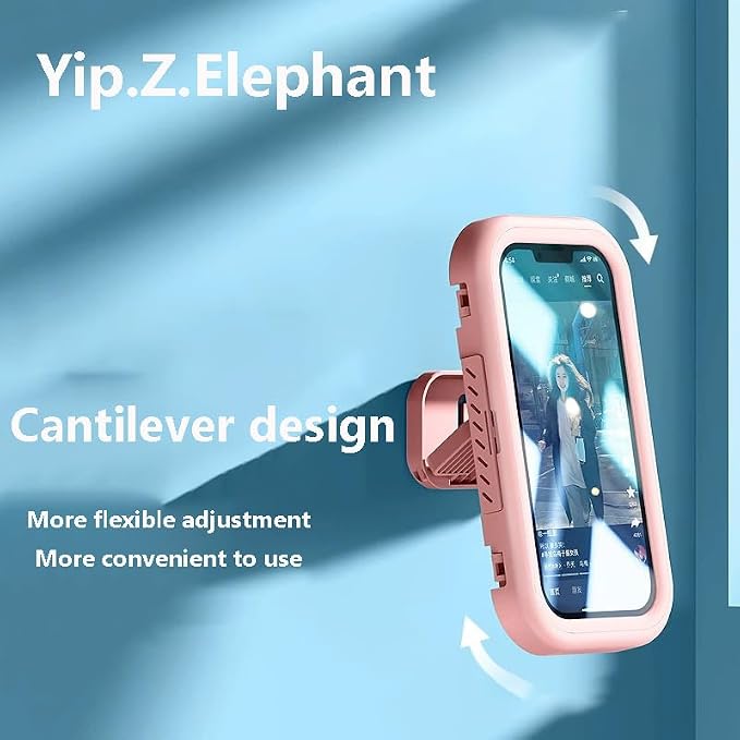 Shower Phone Holder Waterproof - 360° Bathroom Wall Phone Mount Stand Water Proof Anti Fog Case, Suitable for Phones Under 7 inches(First Generation Pink)