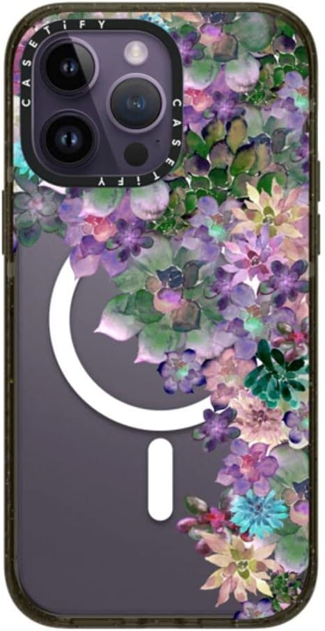 CASETiFY Impact iPhone 14 Pro Max Case [4X Military Grade Drop Tested / 8.2ft Drop Protection/Compatible with Magsafe] - My Succulent Garden by Monika Strigel - Glossy Black