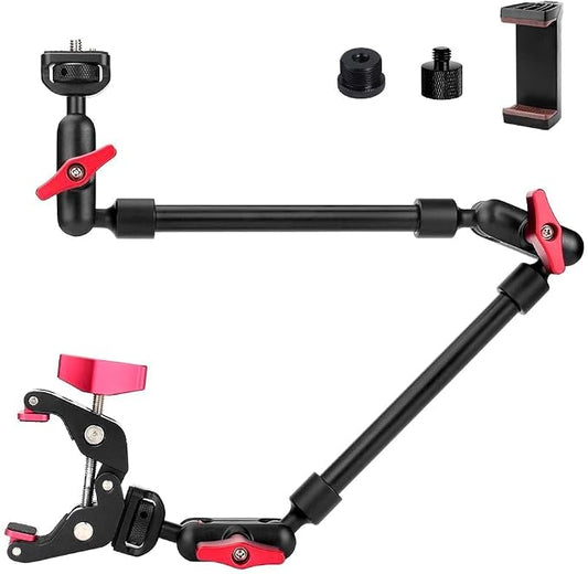 22" Magic Arm Camera Mount, Articulating Arm Tripod Clamp w Thread Adapter, Friction Camera Boom Arm, Overhead Desk Mount Clamp Stand for Phone, Webcam, Mic, Video Rig, Tripod Light