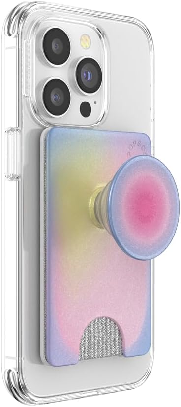 PopSockets Adhesive Phone Wallet and Card Holder with Grip, Purple - Aura