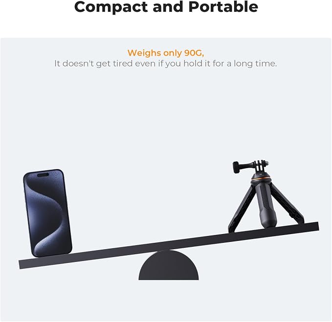 K&F CONCEPT 33.5cm/13.2" Selfie Stick Tripod, Portable Vlog Handle Grip Action Camera Selfie Stick for GoPro Hero 13/12/11/10/9/8/Max, DJI Osmo Action 5/4/3/2/1. (Black)