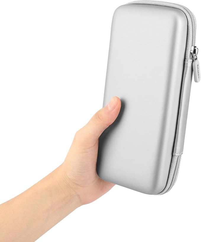 iMangoo Travel Essential Electronics Organizer Pouch Charger Case Shockproof Dual Zipper Power Bank Cables Tech Accessories Purse, Men & Women Travel Must Have Storage Bag, 8.5x4.5x2 inch Silver