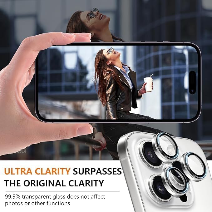 for iPhone 15 Pro/iPhone 15 Pro Max Camera Lens Protector – Anti-Scratch Lens Cover, 9H+ Tempered Glass Camera Screen Cover Protector, HD View w/Night Shoot, Shatterproof, White Titanium