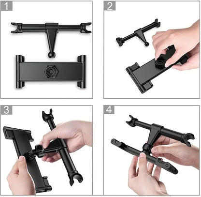 Tablet Holder for Car Headrest, Car Holder for 4.7-13'' Tablet or Phone Holder Back Seat Headrest Mounting Holder for iPad Pro 12.9-Black Buckle