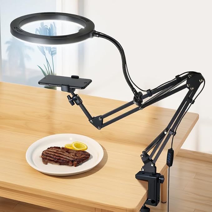 Overhead Phone Mount Ring Light Arm Stand Holder with 1/4-20 Inch Screw Thread Gooseneck Hose Extension Clamp Clip for Overhead Camera Mount with Ring Light Scissor Arm Mic Desk Stand Boom Arm