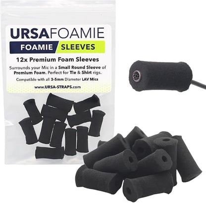 URSA Foamie Sleeves for Lavalier Microphones – Discreet Mic Covers to Reduce Clothing Noise, Protect Against Sweat & Light Wind – Pack of 12 (Black)