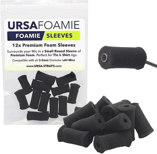 URSA Foamie Sleeves for Lavalier Microphones – Discreet Mic Covers to Reduce Clothing Noise, Protect Against Sweat & Light Wind – Pack of 12 (Black)
