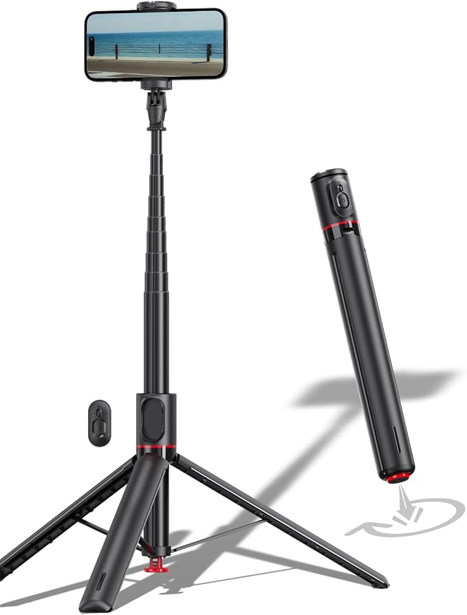 70" Automatic Pop-up Magnetic Selfie Stick, Auto-Open Tripod Stand with Remote, Compatible with Android 5.0 & iOS 5.1, 360° Rotatable, One-piece Design Portable Travel Tripod for Vlog/Video Recording