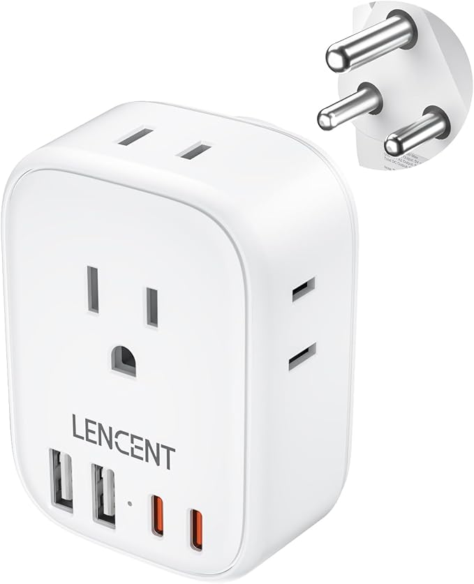 LENCENT South Africa Plug Adapter, Type M Adapter for South Africa | 4 American Outlets, 4 USB Ports(2 USB C), Type M Plug Converter for US to Bhutan Botswana Namibia Lesotho Nepal Sri Lanka