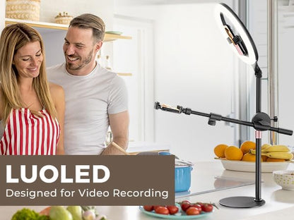 11" Desk Ring Light,Wireless Bluetooth Ring Light with Stand & Phone Holder,Overhead Phone Mount for Video Recording,Tripod for Cooking Videos,Webcam Lamp/TikTok/YouTube,Compatible with iPhone Camera