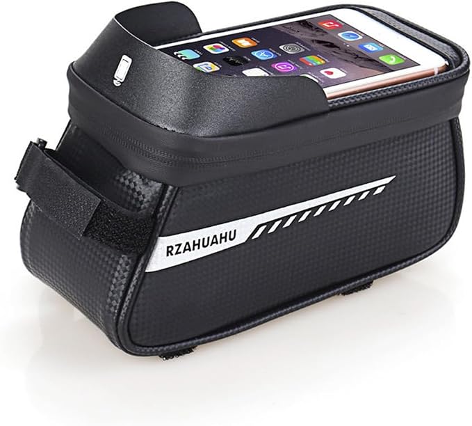Bike/Bicycle Phone Holder Bag, Bicycle Front Frame Bag, Waterproof Tube Bag, Bike Accessories, Cycling Pouch with TPU Touch-Screen& Sun-Visor Compatible Phone Under 6.5” (Black)