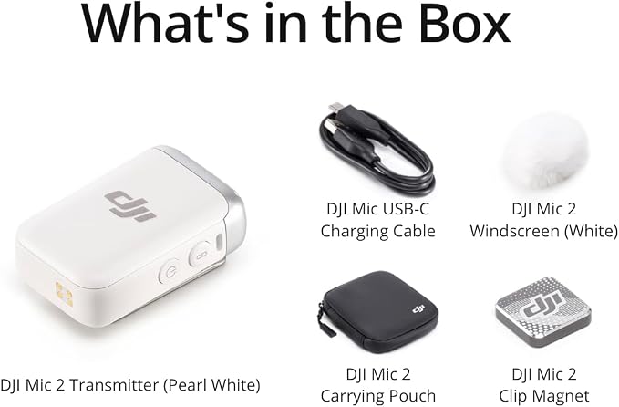 DJI Mic 2 Transmitter (Pearl White), Wireless Microphone with Intelligent Noise Cancelling, 14-Hour Internal Recording, 6-Hour Battery, Magnetic Attachment, Bluetooth Microphone, YouTube, Vlogs