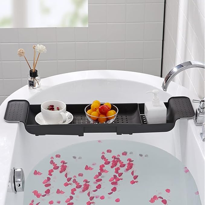 Bathtub Tray Expandable Bath Caddy Storage Rack Multifunctional Bathtub Tub Organizer for Deposit Wash Supplies,Book,Wine,Phone,Bathroom,Shower (Gray)