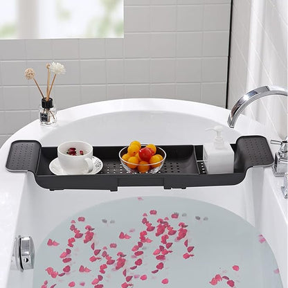 Bathtub Tray Expandable Bath Caddy Storage Rack Multifunctional Bathtub Tub Organizer for Deposit Wash Supplies,Book,Wine,Phone,Bathroom,Shower (Gray)