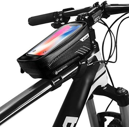 Bike Frame Bag, Bike Phone Mount, Waterproof Cycling Front Top Tube Pouch Pannier Bicycle Frame Phone Holder Crossbar Storage Bags for iPhone 13 12 11 Pro MAX XS XR X 8 7 Plus Smartphones Below 6.5''