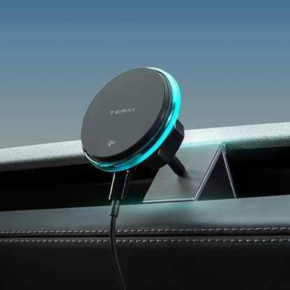 TEMAI Car Mount Charger, 15W MagSafe Wireless Car Charger & Phone Holder for Model Y Juniper(2025)- Strongest Magnetic Fast Charging Accessories Slideable Air Vent Mount with Silicone Pads