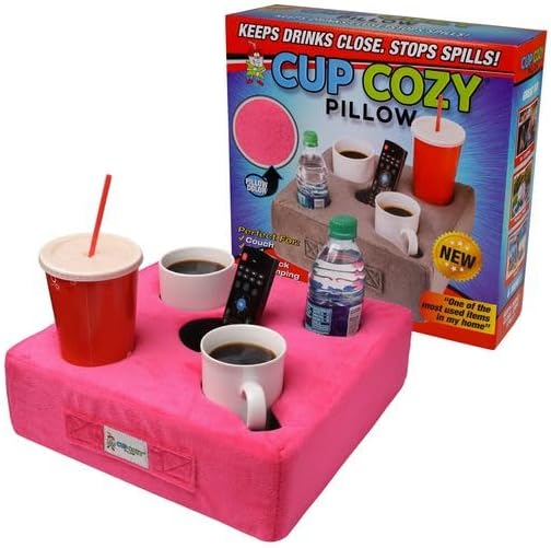 The Original Cup Cozy Pillow-As Seen on TV-The World's Best Couch/Sofa/Bed/Car Cup Holder Pillow and Caddy for Drinks/Snacks/Remotes! (Pink, 5 Hole)